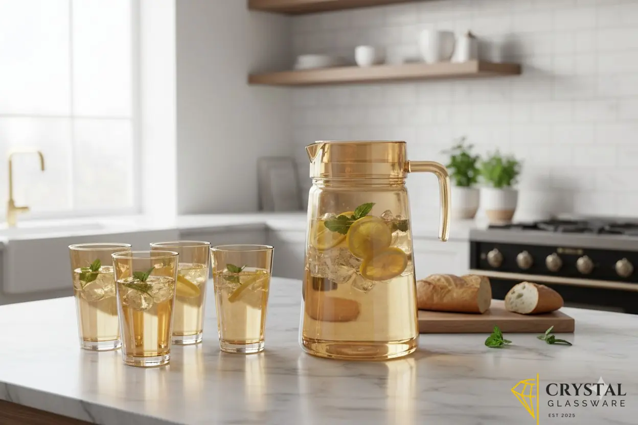 Delisoga® Premium 7- Piece Colored Glass Water & Drink Serving Set 6 Glasses & 1 Jug